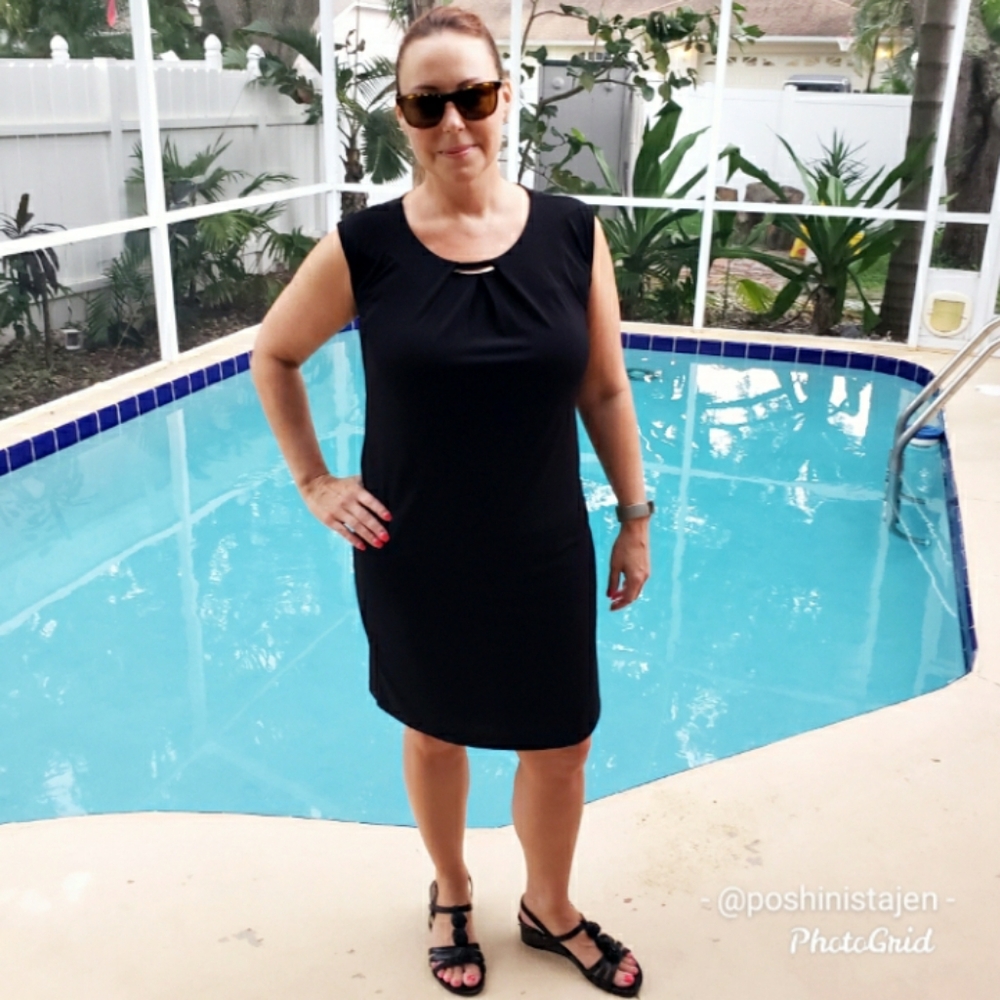 NWT Tahari Black Shift Dress with Silver Accent
